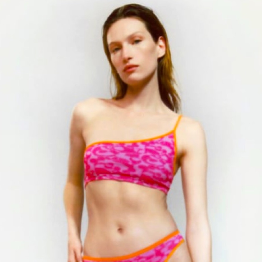 Zara ASYMMETRIC JACQUARD One Shoulder Bra Crop TOP Size M/L NEW